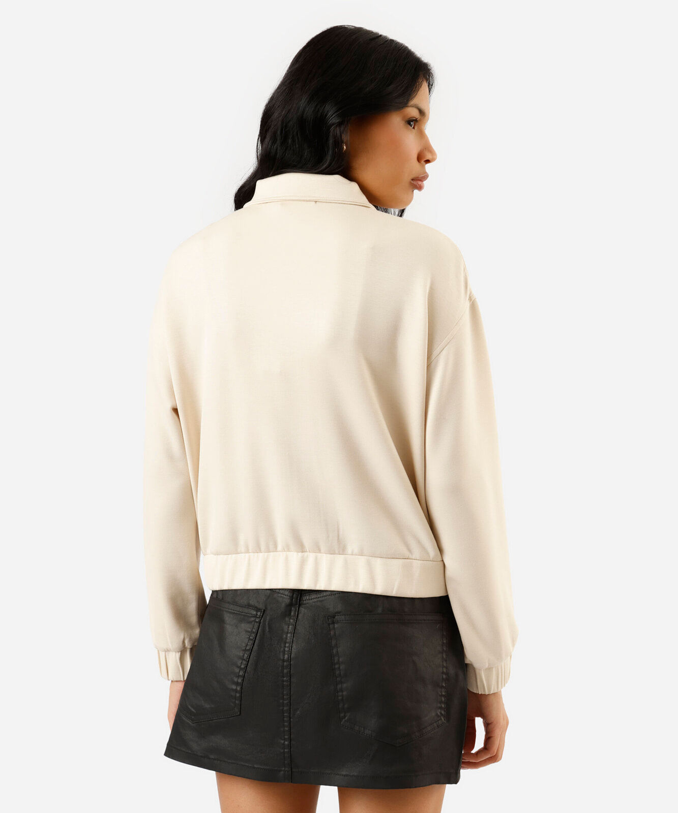jaqueta feminina com viscose gola alta bege