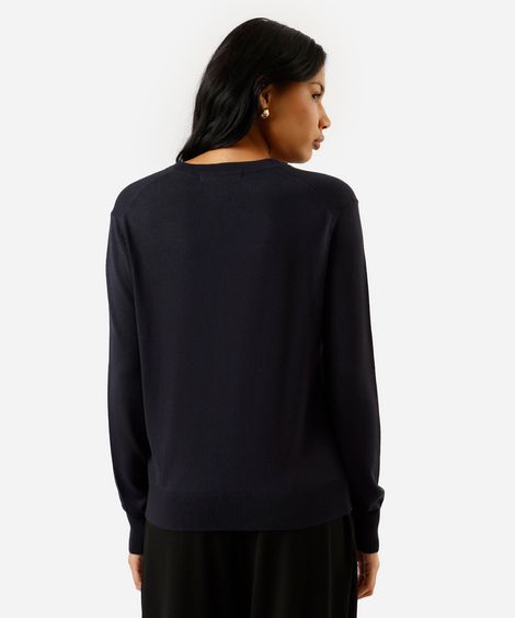 cardigan feminino de tricot decote v azul