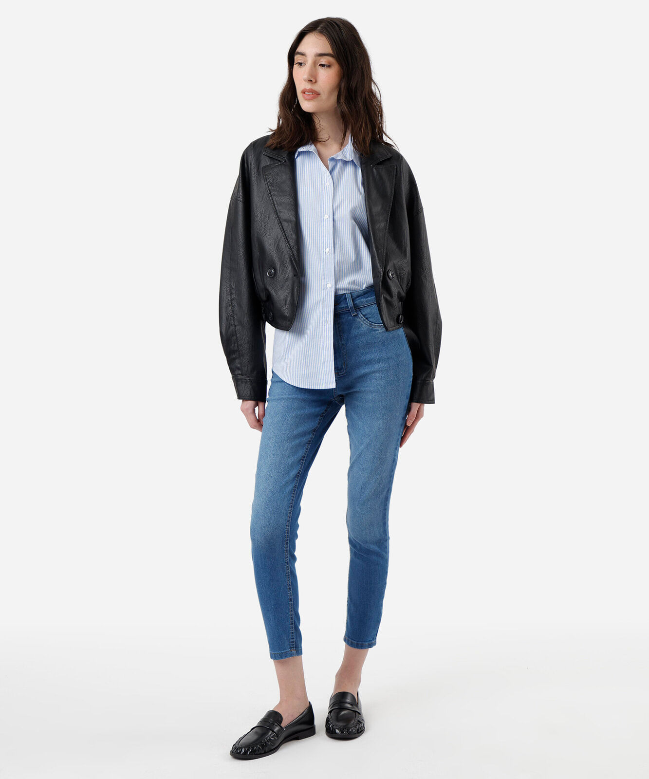 calça skinny feminina jeans cintura alta azul