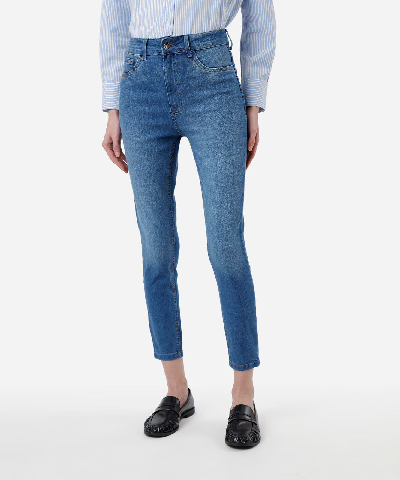 calça skinny feminina jeans cintura alta azul
