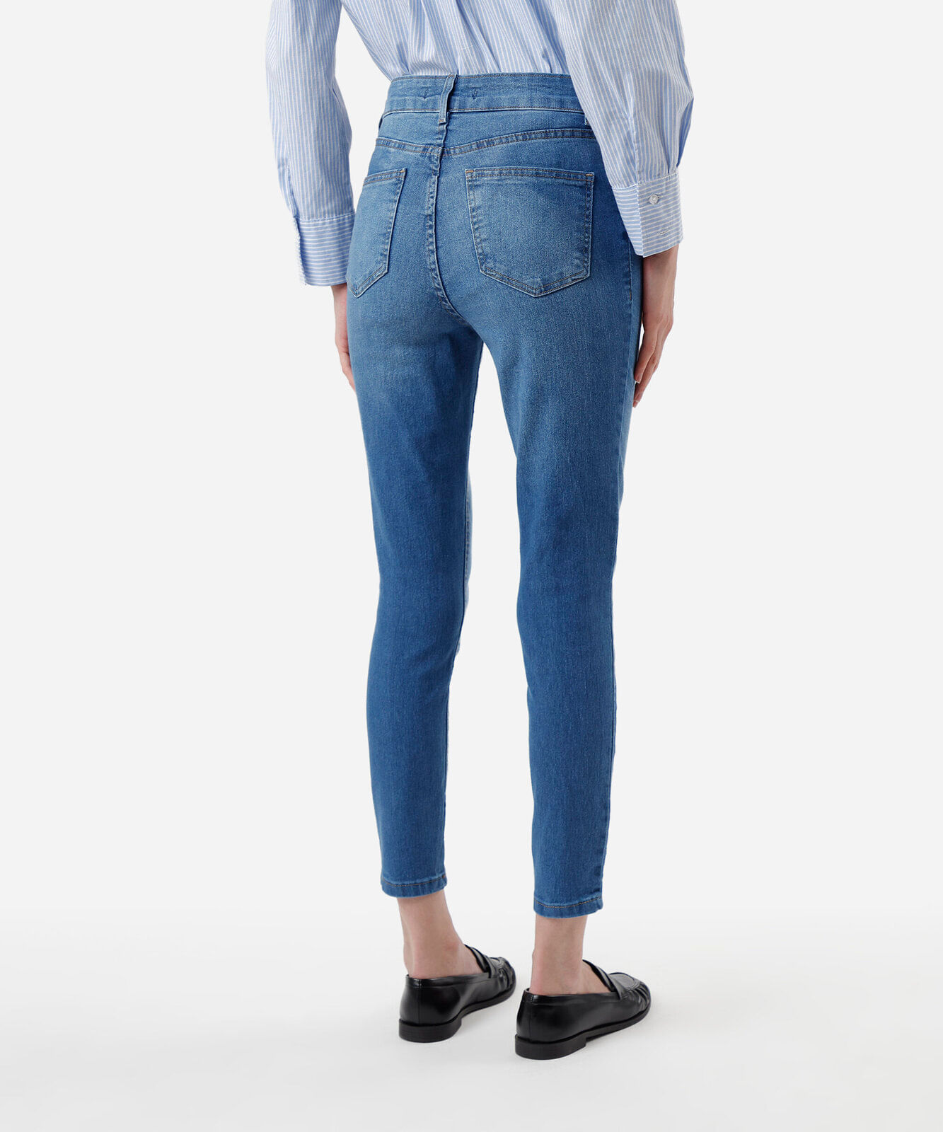 calça skinny feminina jeans cintura alta azul