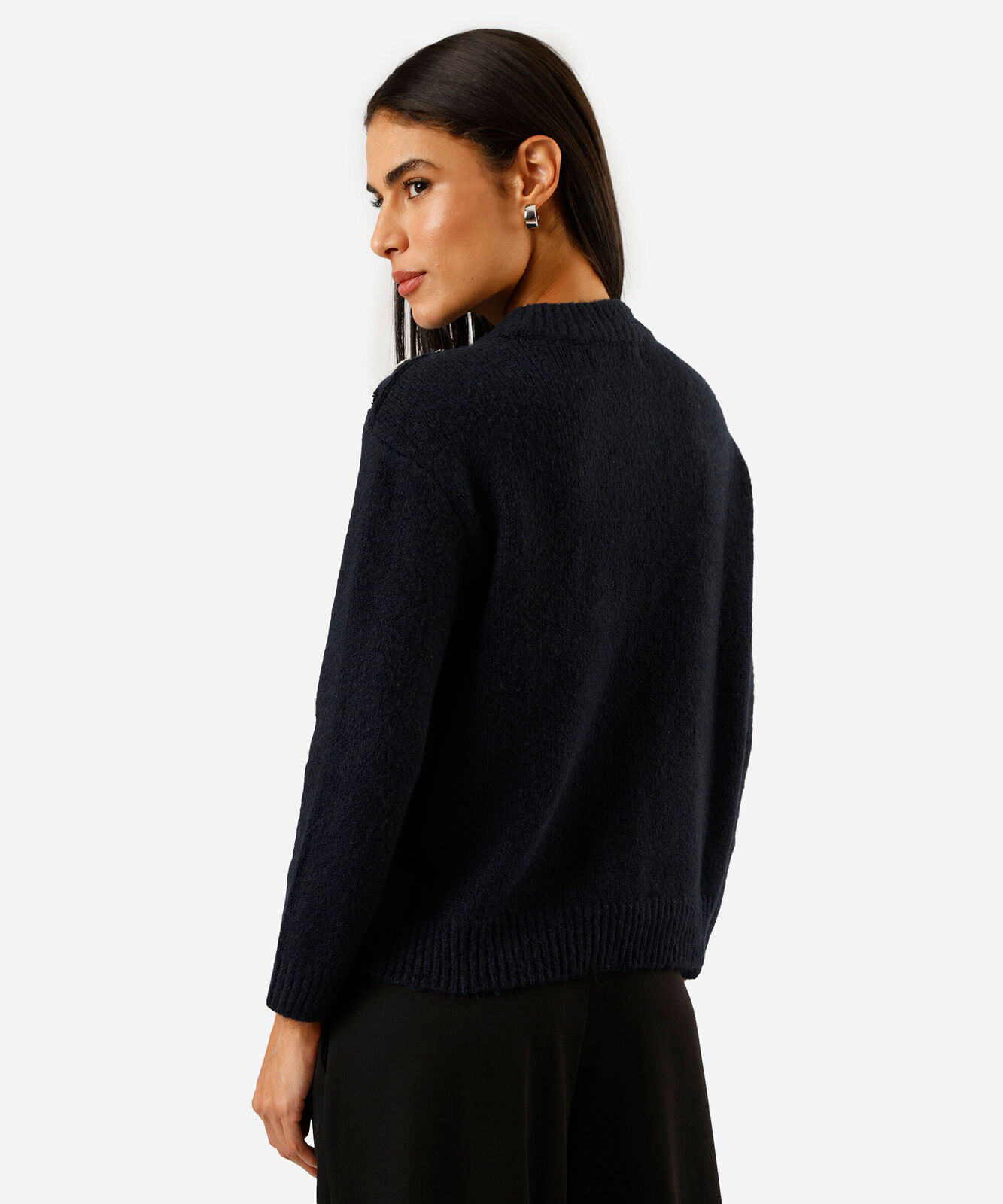 suéter feminino de tricot com botões azul