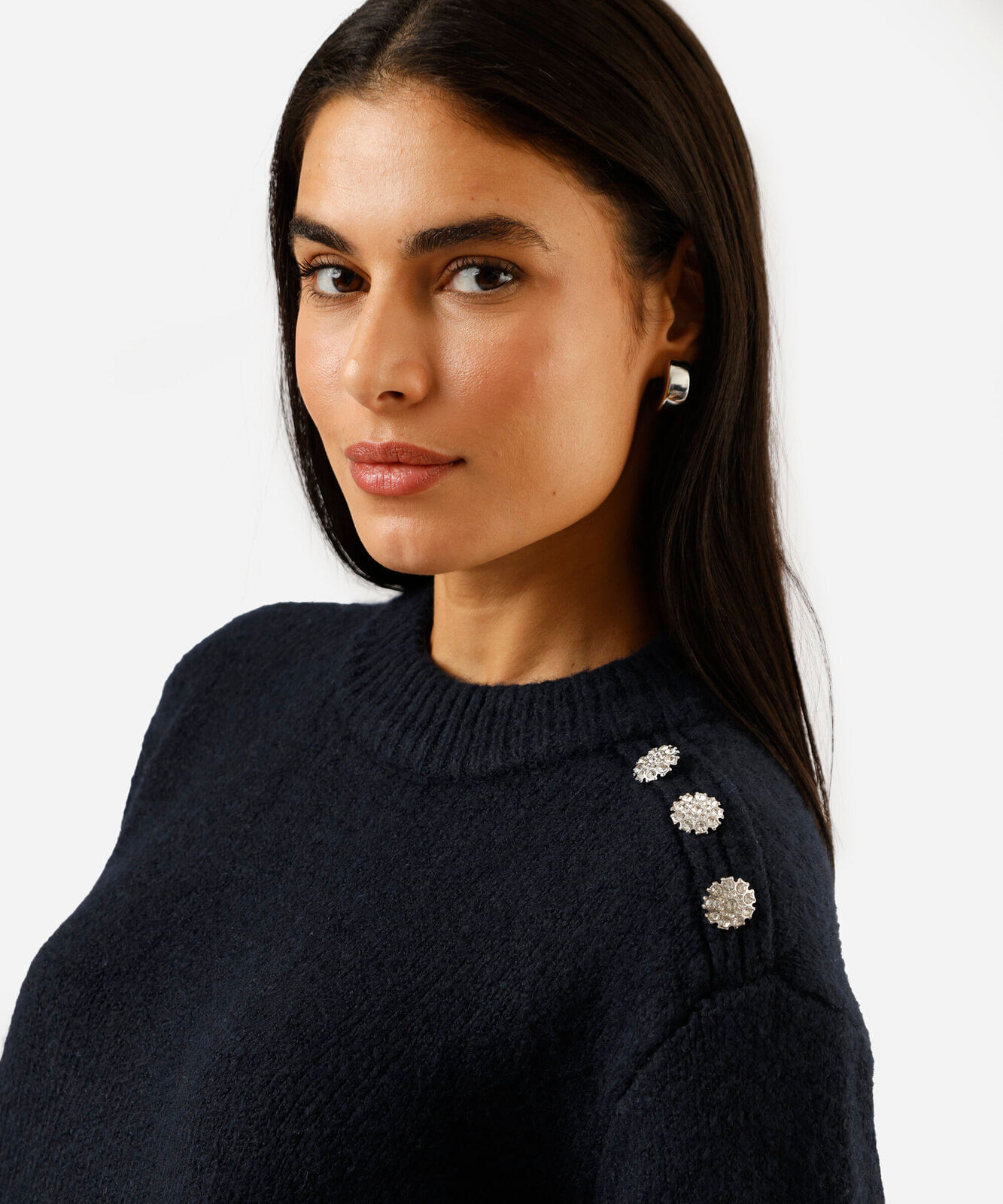 suéter feminino de tricot com botões azul