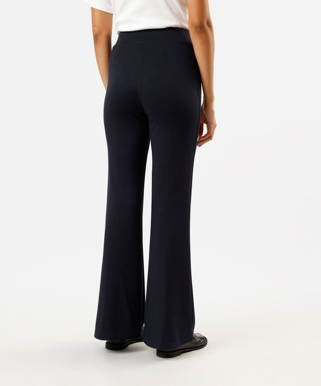 calça flare feminina com nervuras cintura alta azul