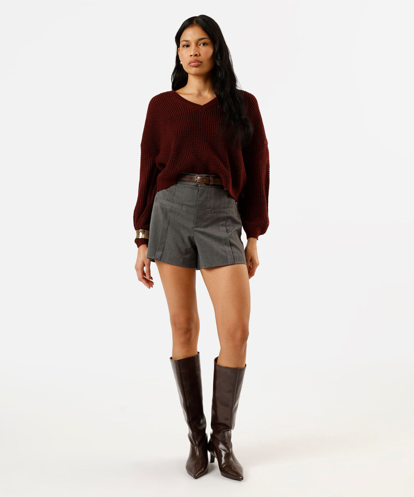 suéter feminino de tricot decote v vinho