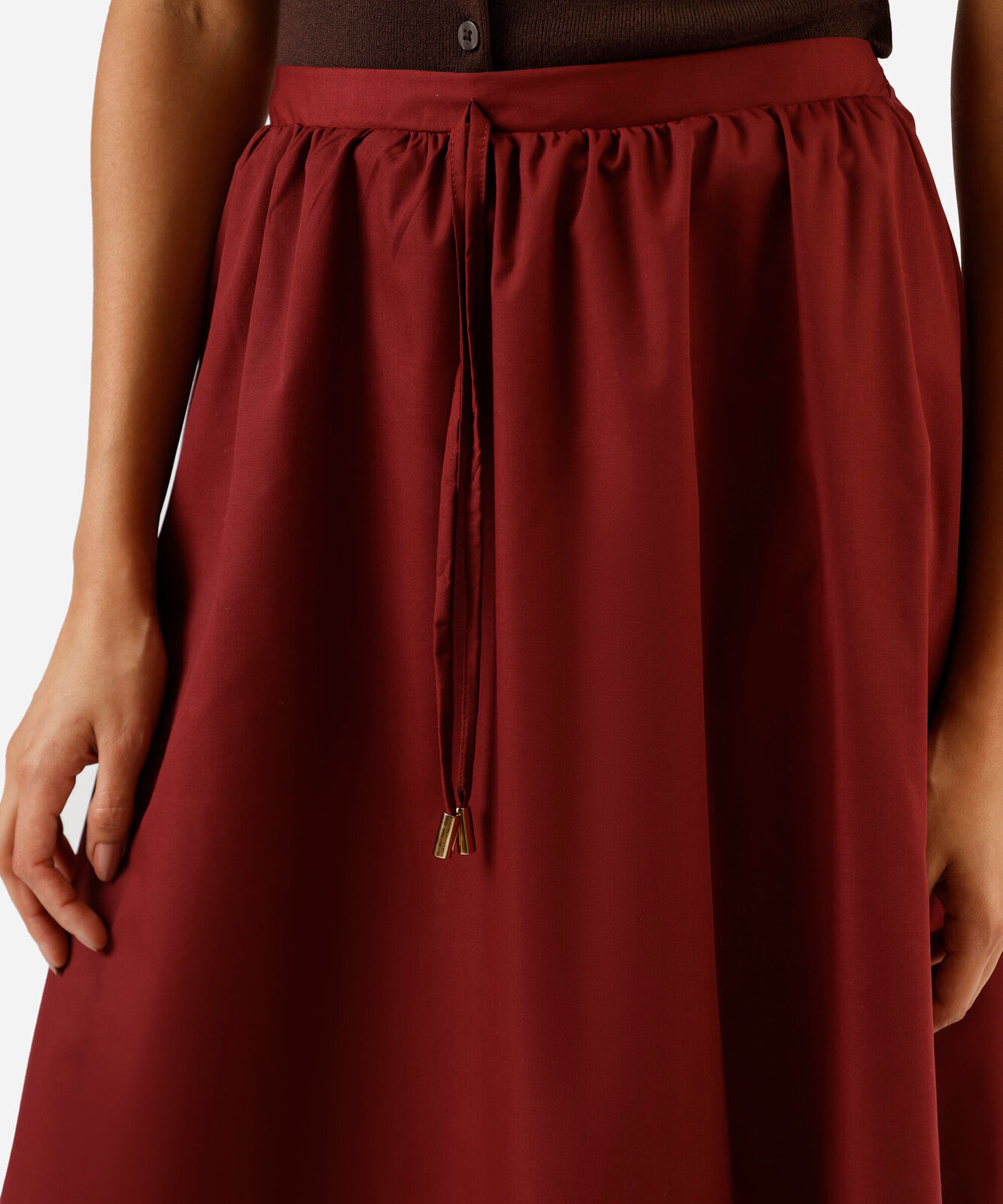 saia midi feminina cós elástico vinho