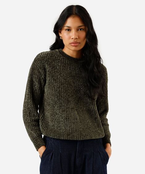 suéter feminino de tricot chenille verde