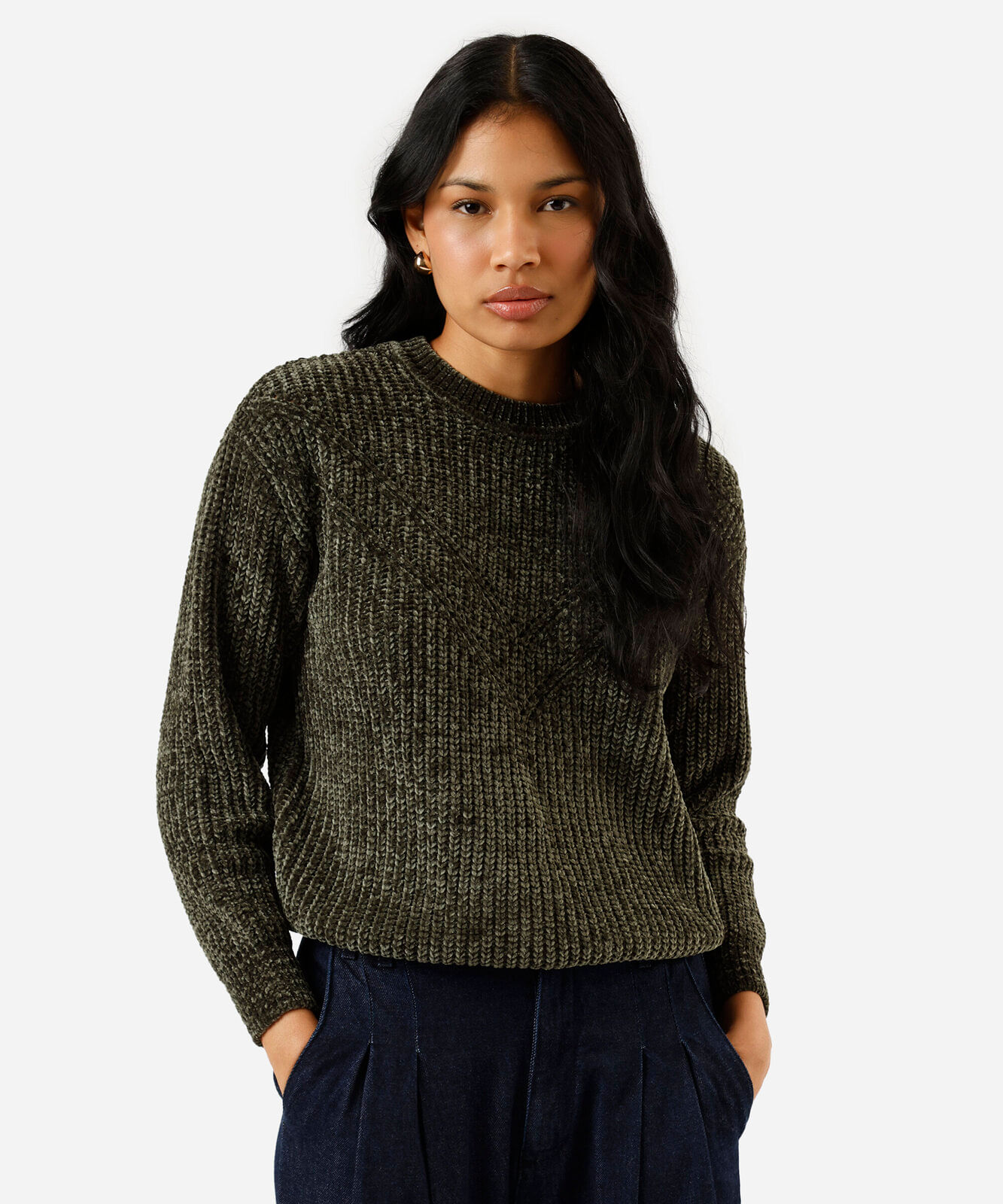 suéter feminino de tricot chenille verde