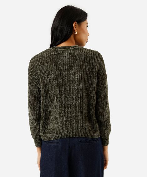 suéter feminino de tricot chenille verde