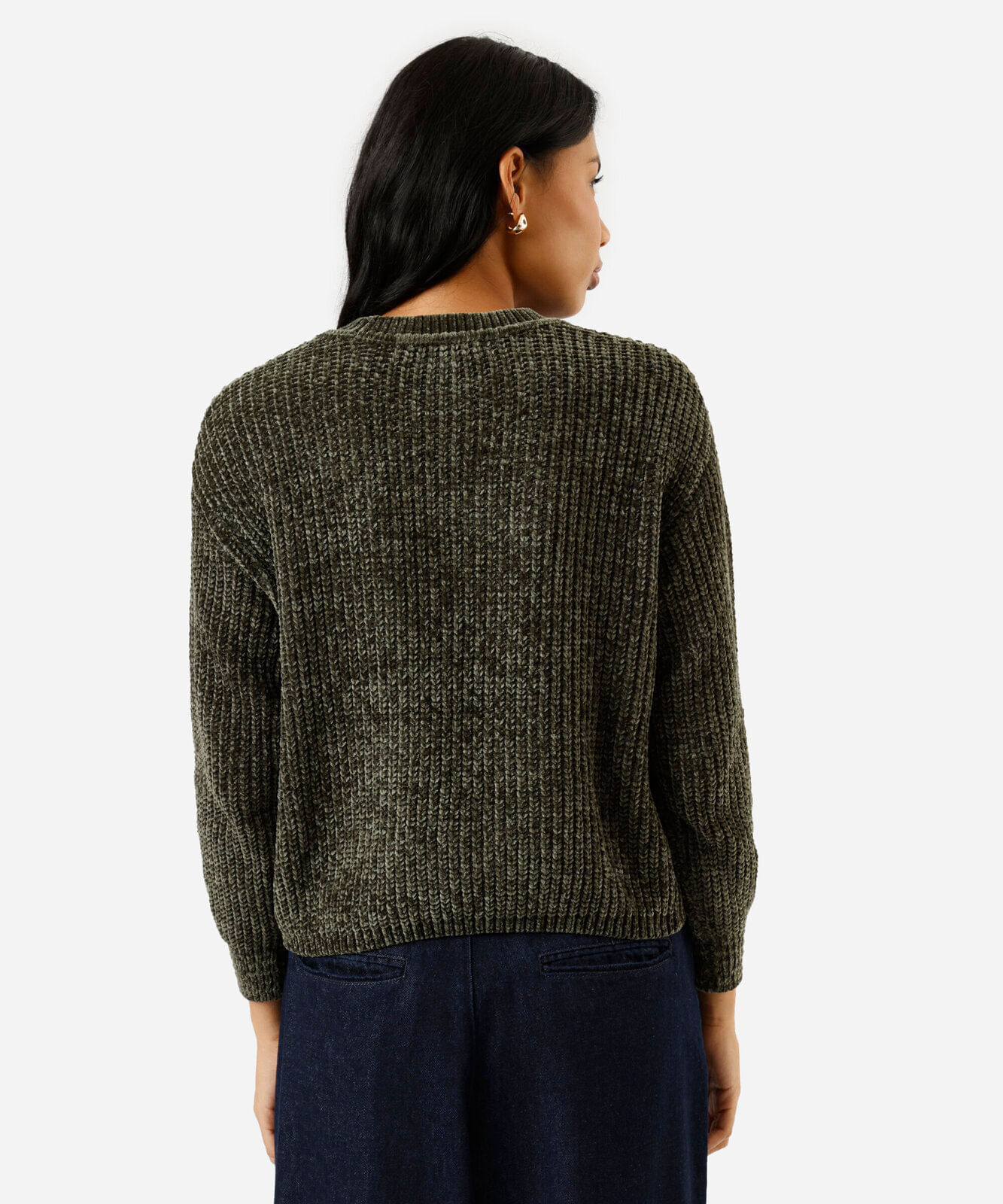 suéter feminino de tricot chenille verde