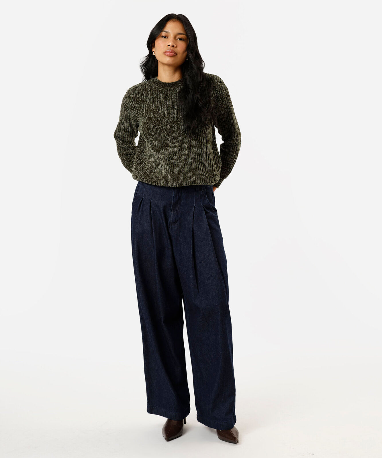 suéter feminino de tricot chenille verde