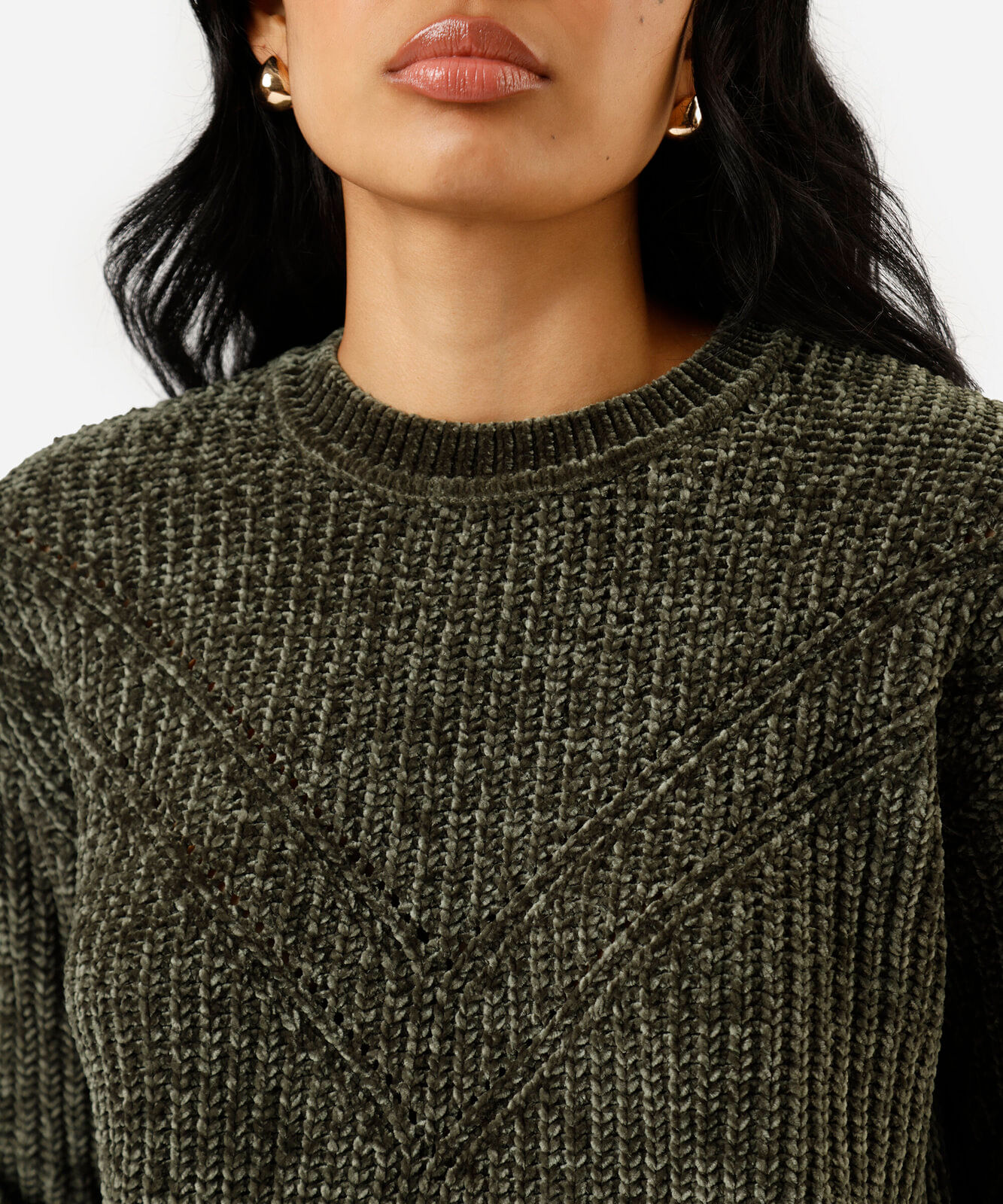 suéter feminino de tricot chenille verde