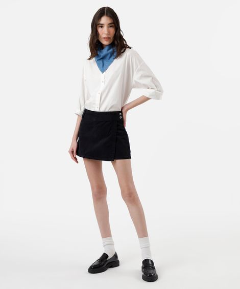 short saia feminino de sarja cintura alta preto