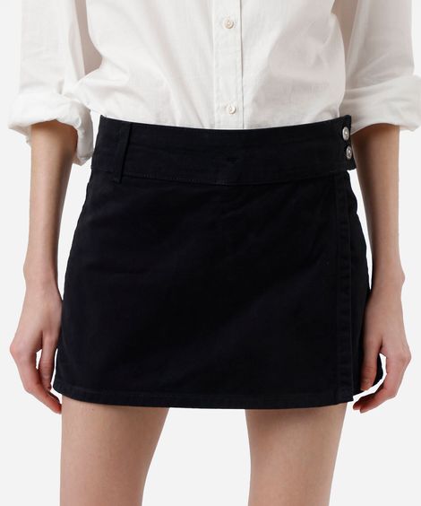 short saia feminino de sarja cintura alta preto
