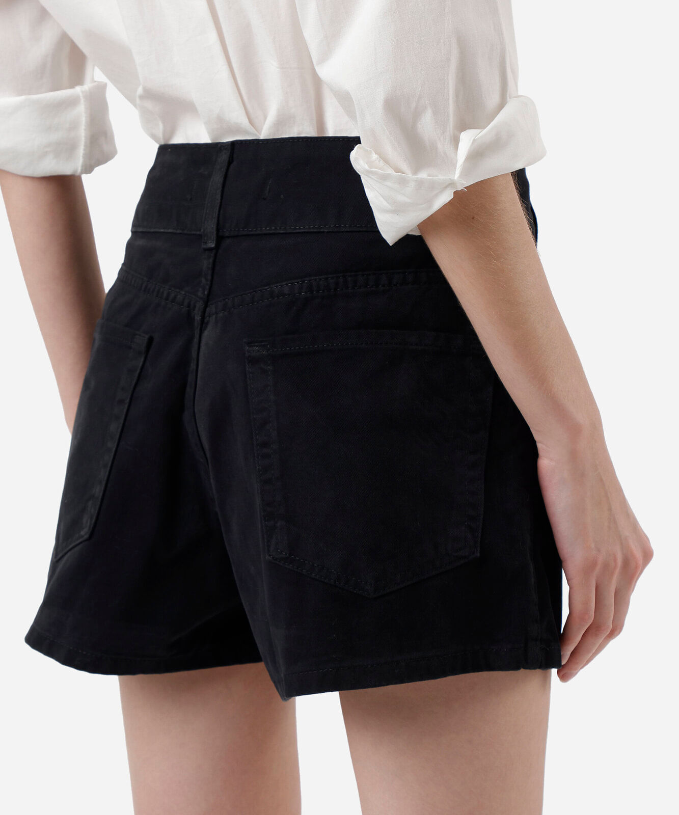 short saia feminino de sarja cintura alta preto