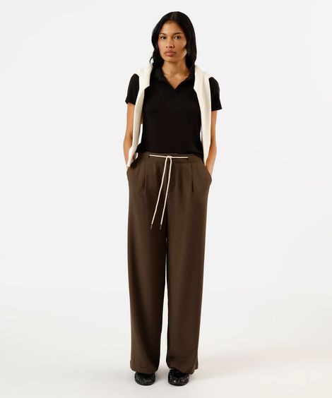calça wide leg feminina com cordão marrom