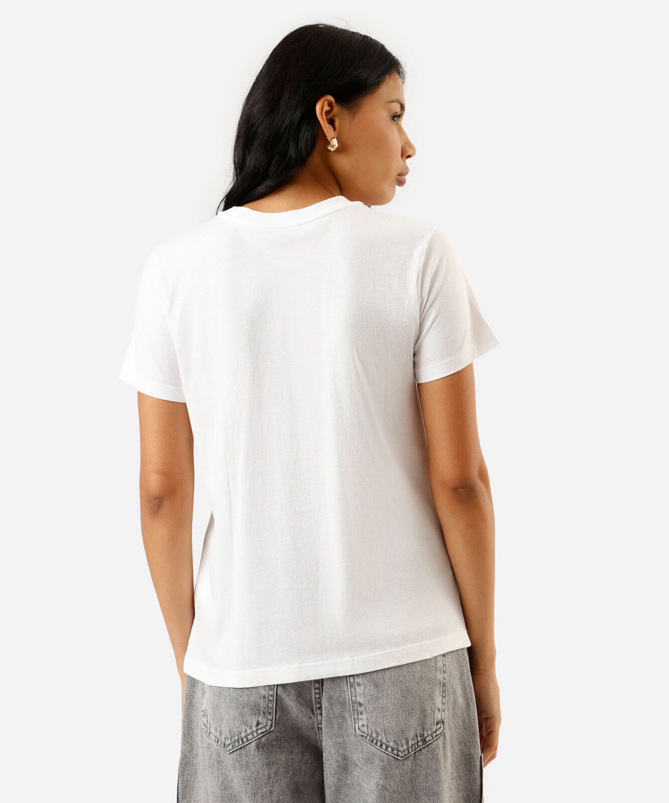 camiseta feminina de algodão manga curta estampada off white