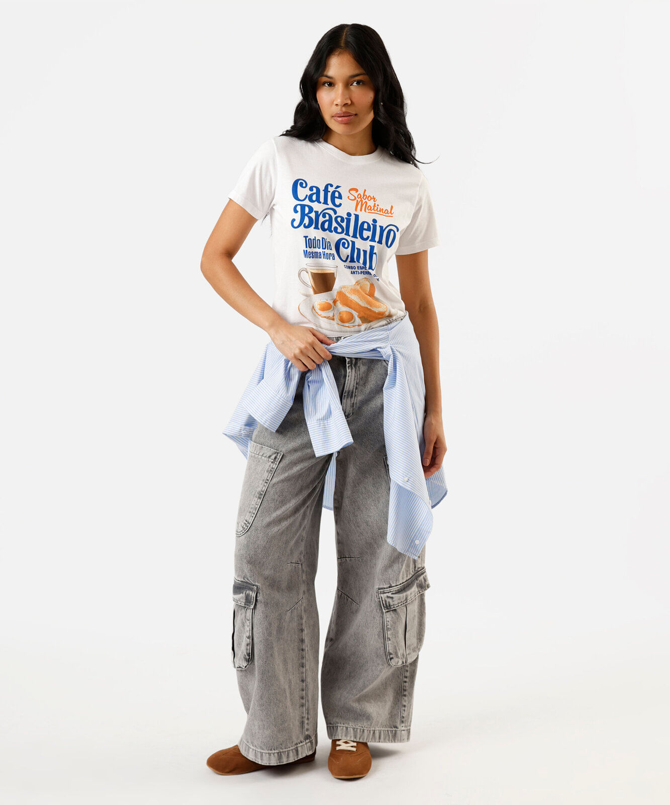 camiseta feminina de algodão manga curta estampada off white