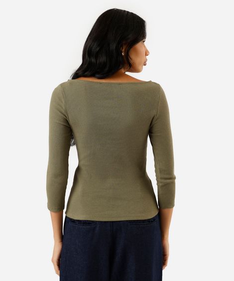 blusa feminina de algodão decote canoa canelada verde