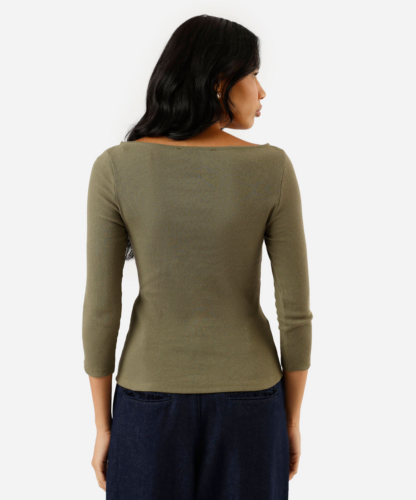 blusa feminina de algodão decote canoa canelada verde