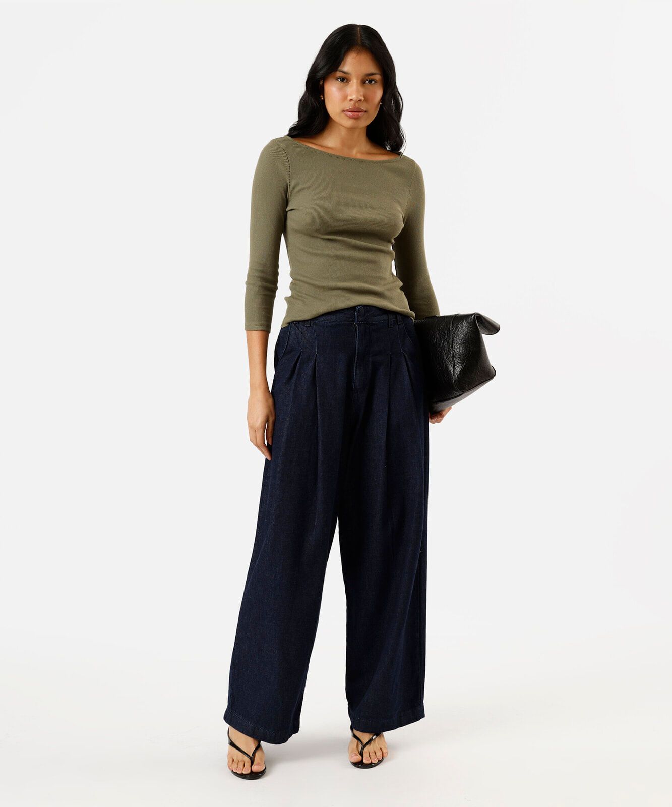 blusa feminina de algodão decote canoa canelada verde