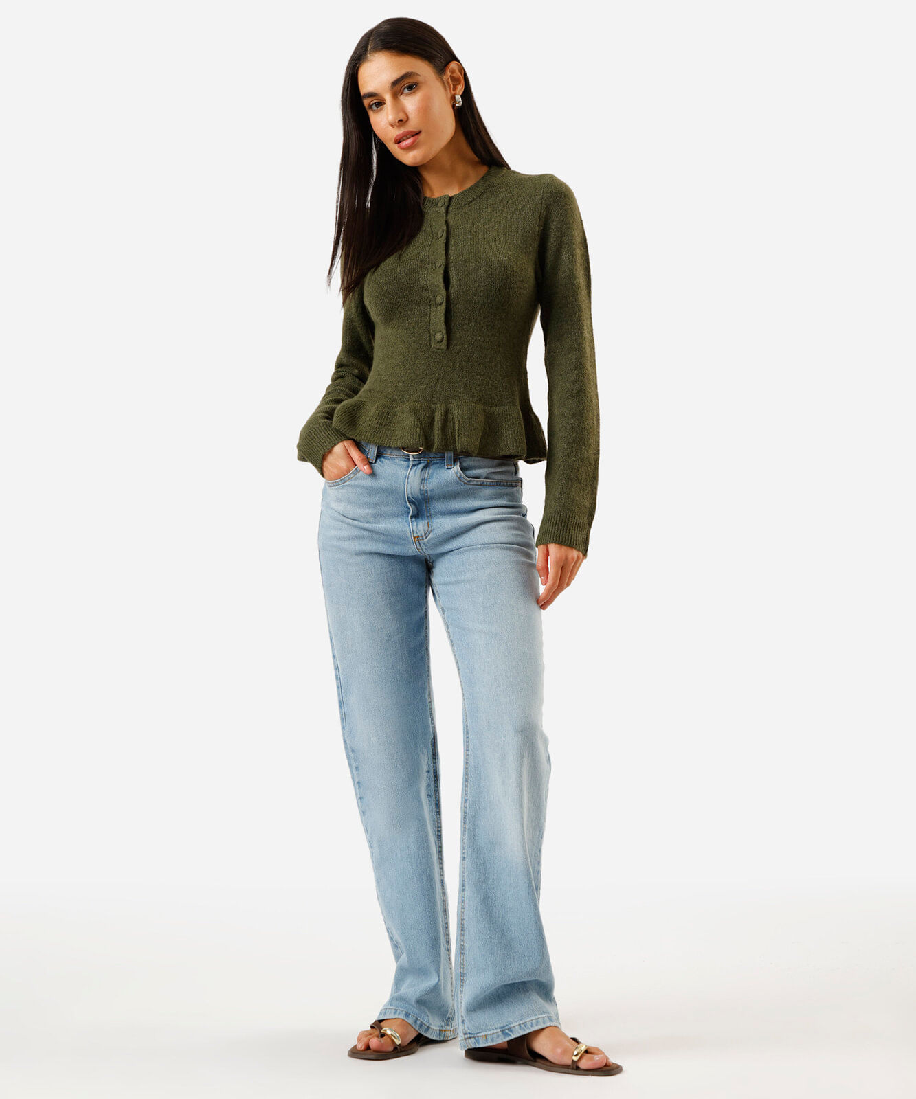 suéter peplum feminino de tricot verde