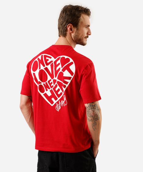 camiseta masculina com algodão manga curta bob marley vermelha