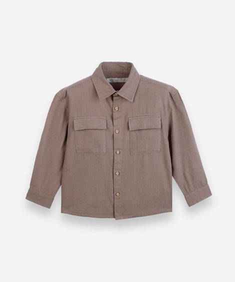 camisa infantil de algodão com bolsos marrom
