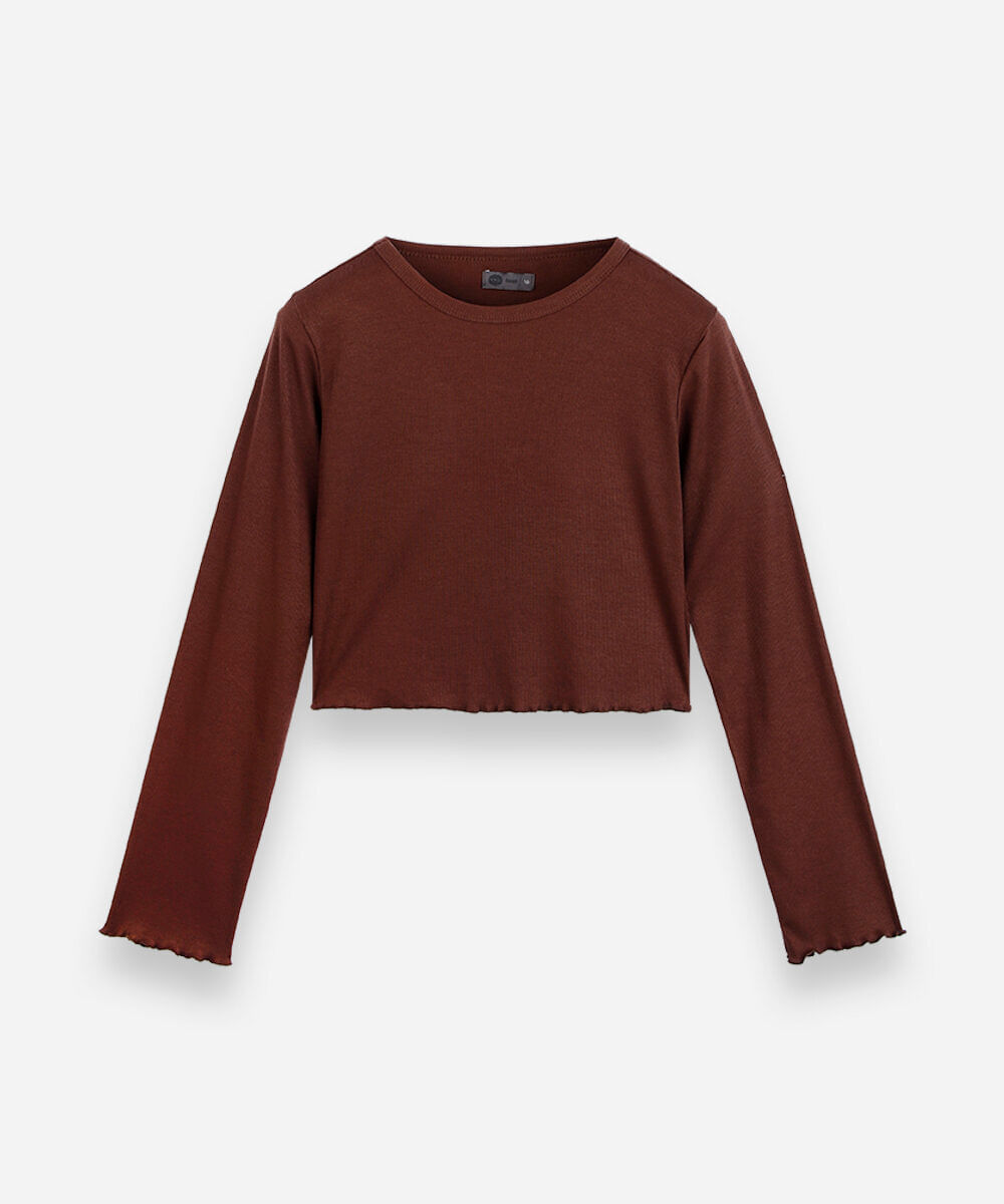 blusa cropped juvenil canelada marrom