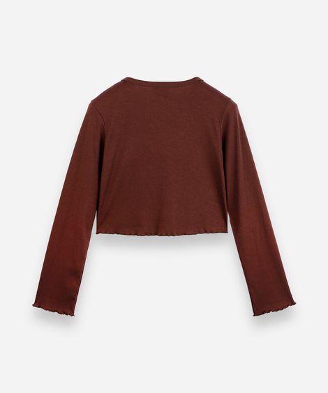 blusa cropped juvenil canelada marrom