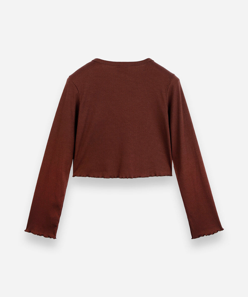 blusa cropped juvenil canelada marrom