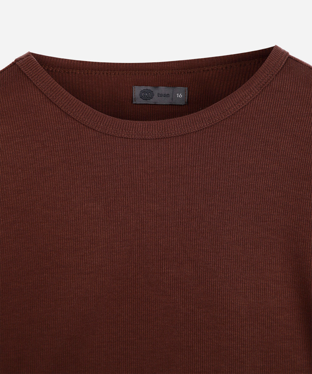 blusa cropped juvenil canelada marrom