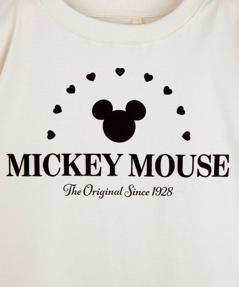 camiseta boxy infantil de algodão mickey bege