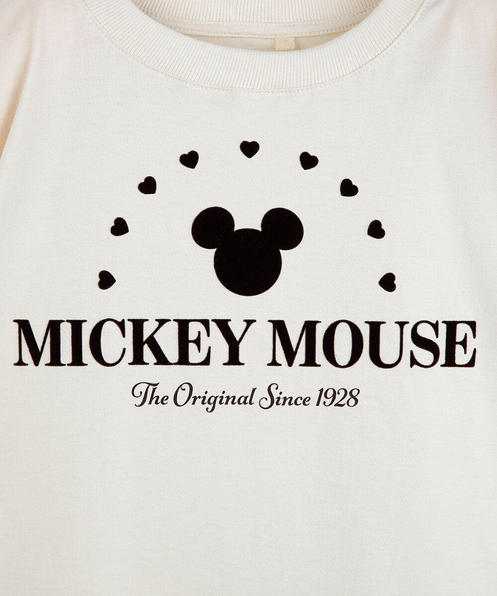 camiseta boxy infantil de algodão mickey bege
