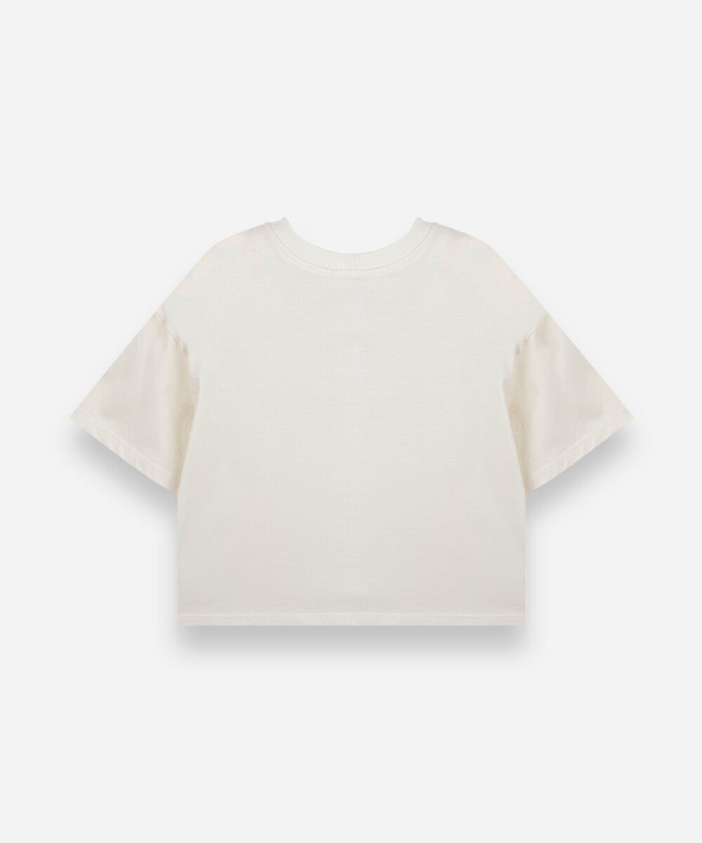camiseta boxy infantil de algodão mickey bege