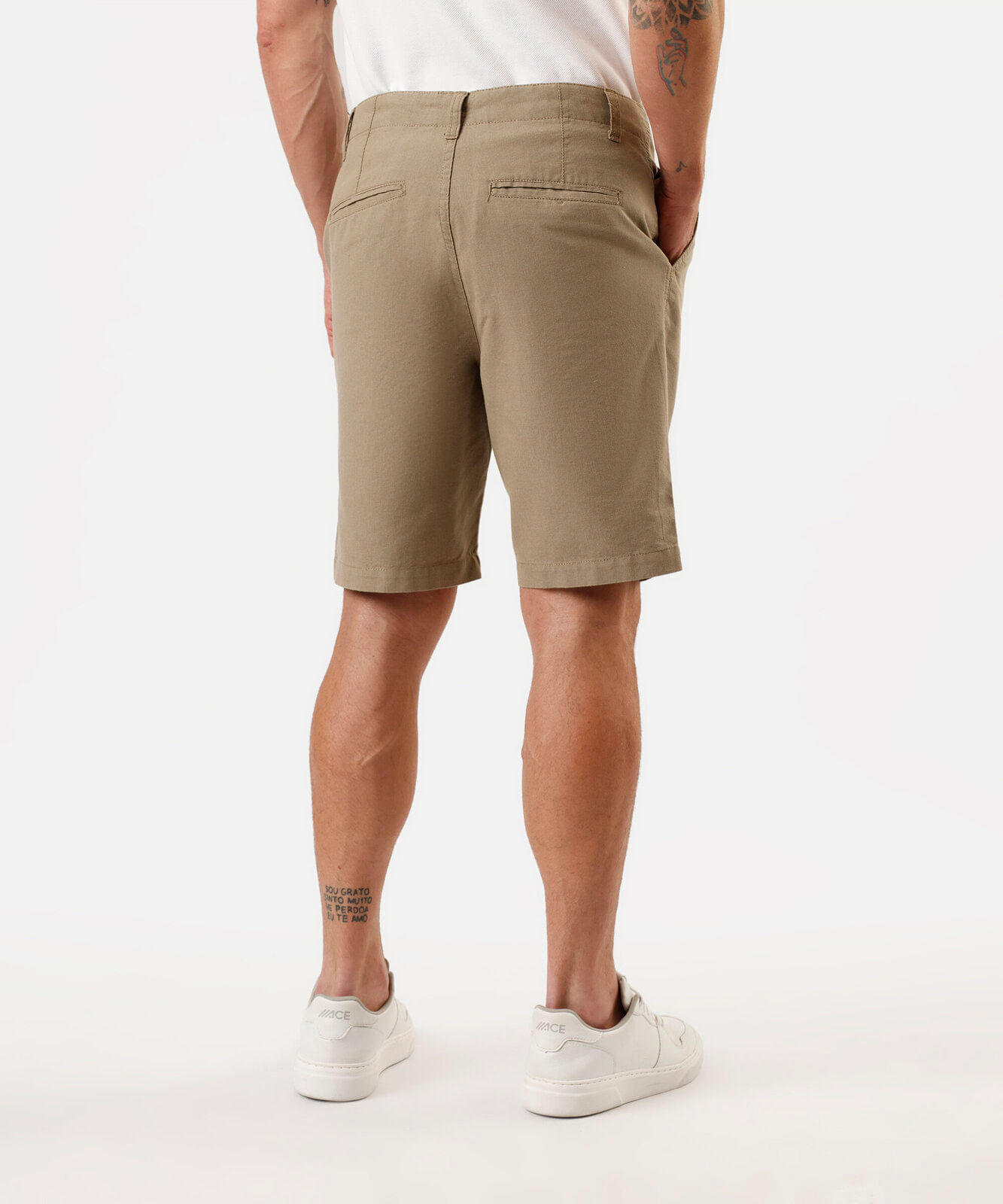 bermuda reta masculina de algodão texturizada bege