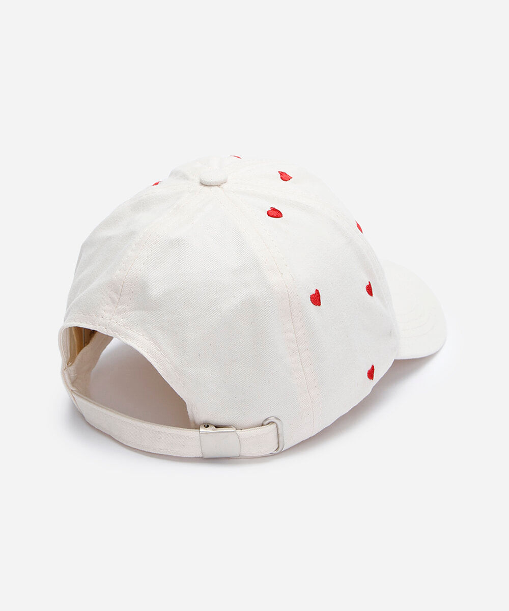 boné aba curva de sarja bordado corações off white