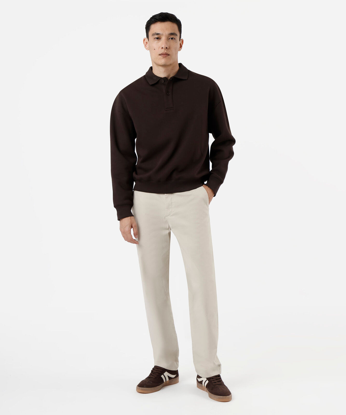 calça chino reta de sarja masculina bege
