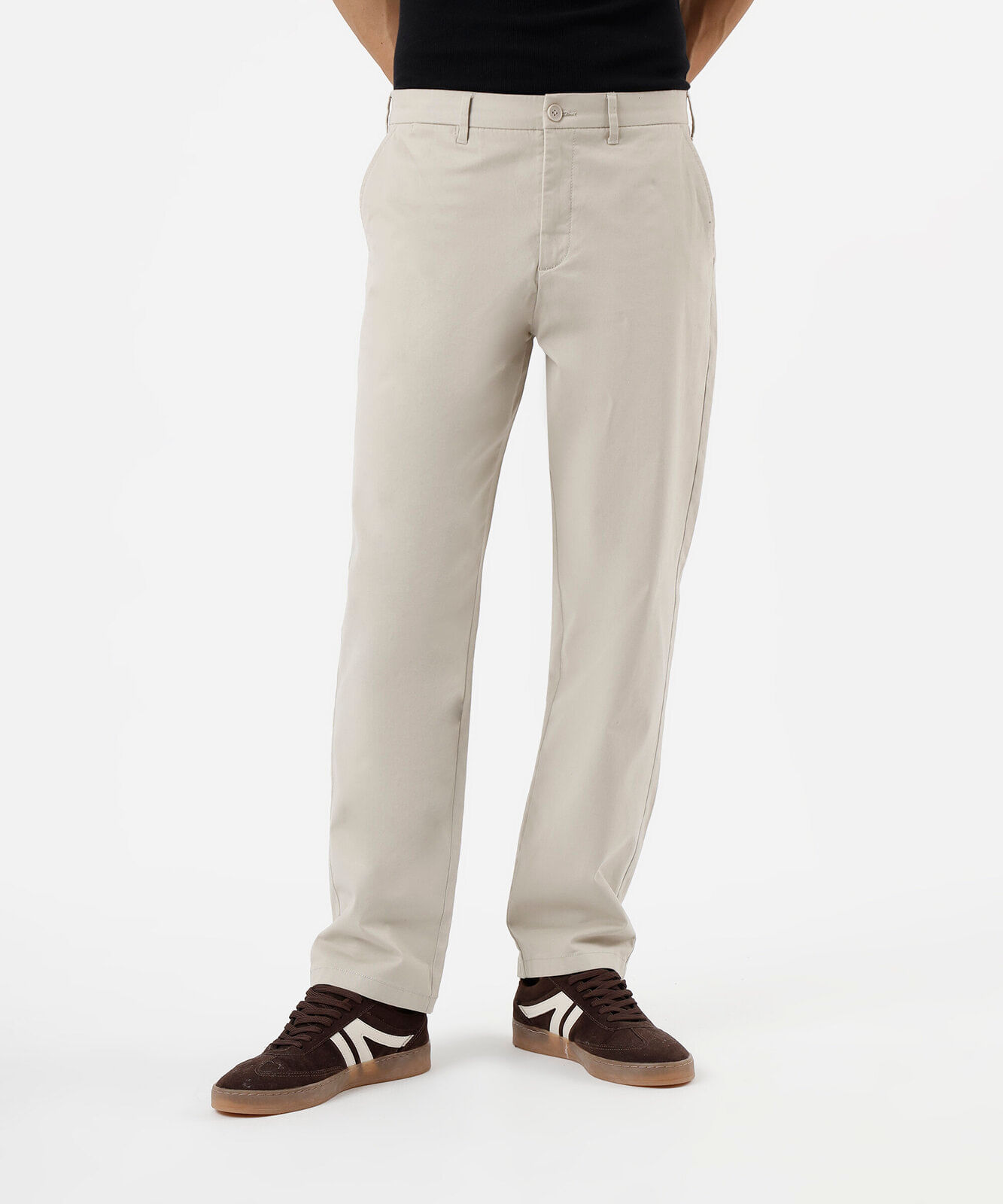 calça chino reta de sarja masculina bege