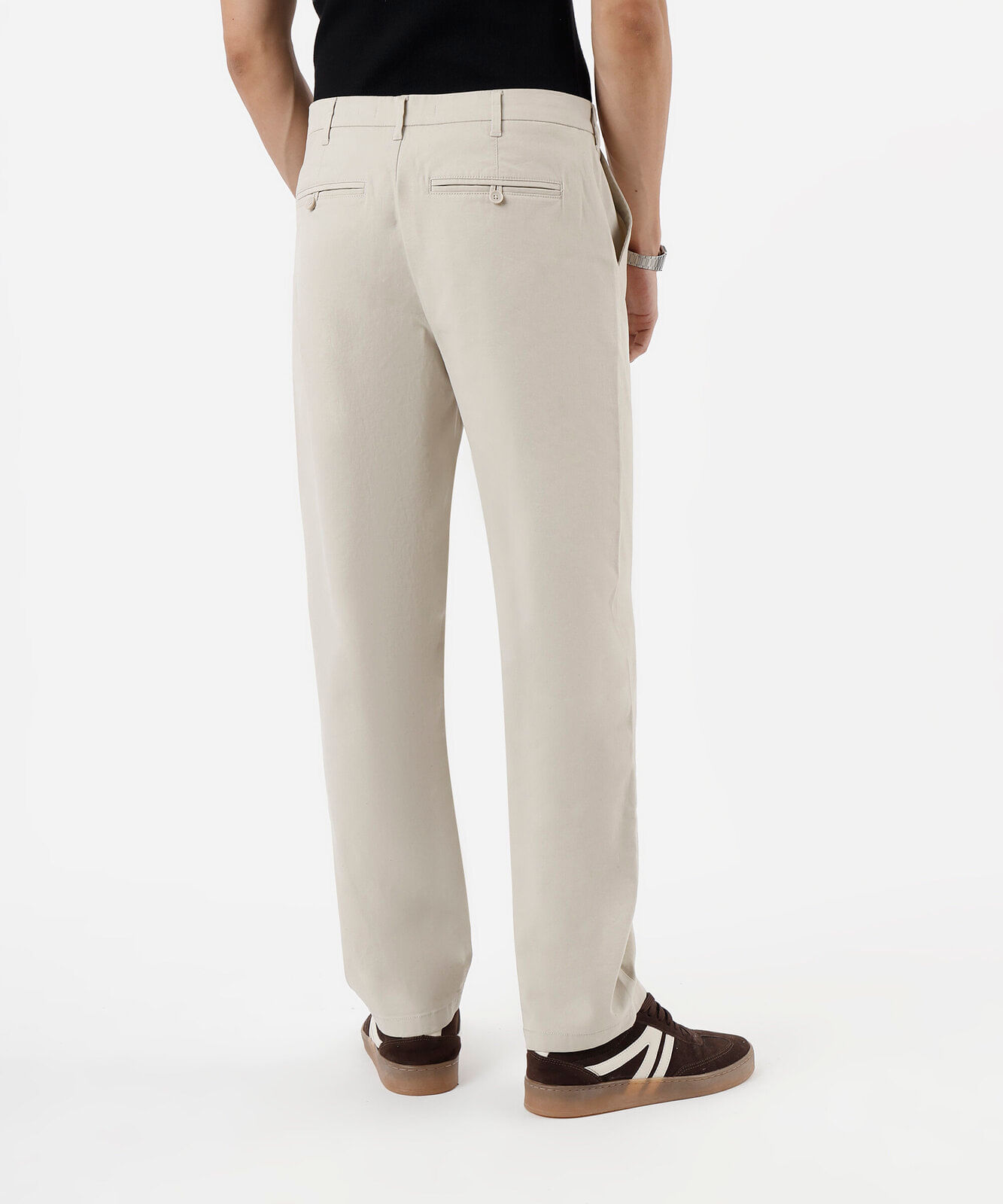 calça chino reta de sarja masculina bege