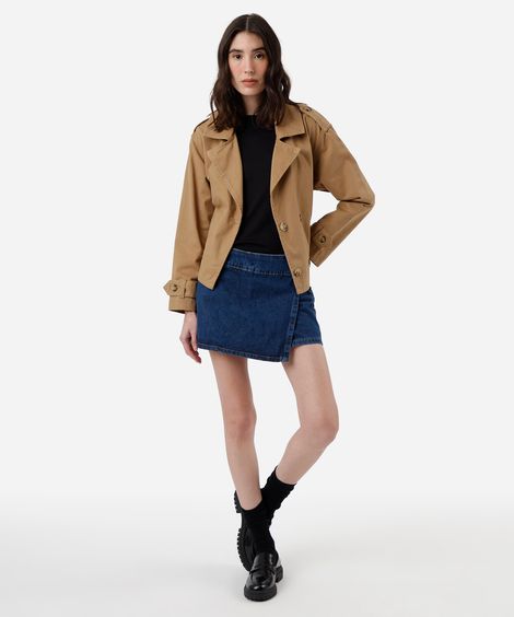 short saia feminino de jeans cintura alta azul