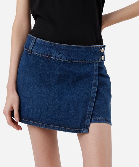 short saia feminino de jeans cintura alta azul