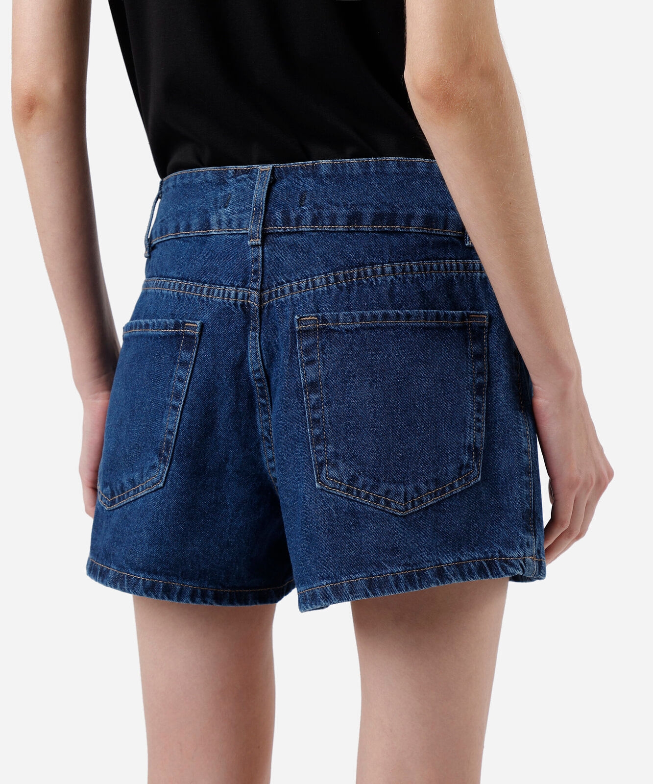 short saia feminino de jeans cintura alta azul
