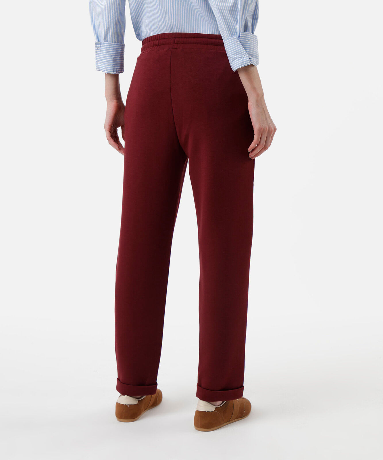 calça reta feminina cós elástico vinho