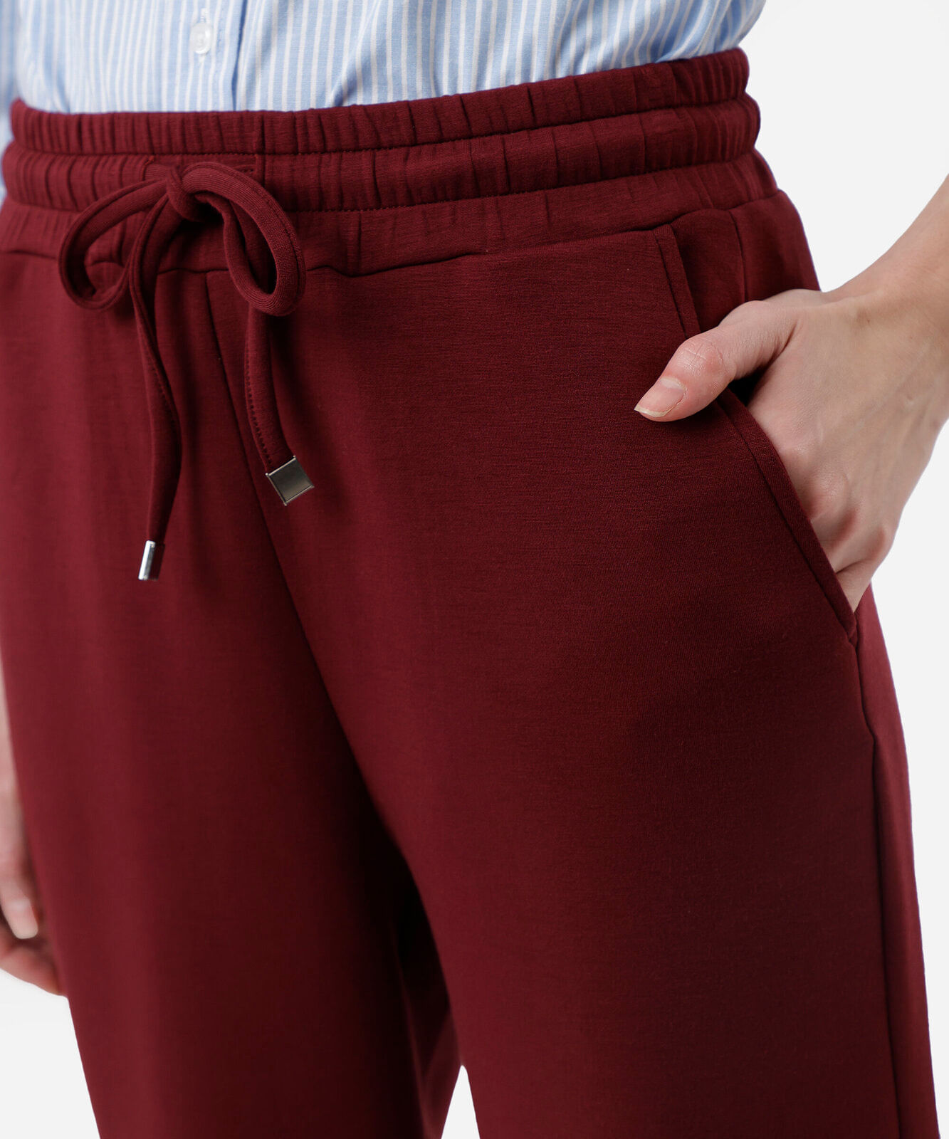 calça reta feminina cós elástico vinho