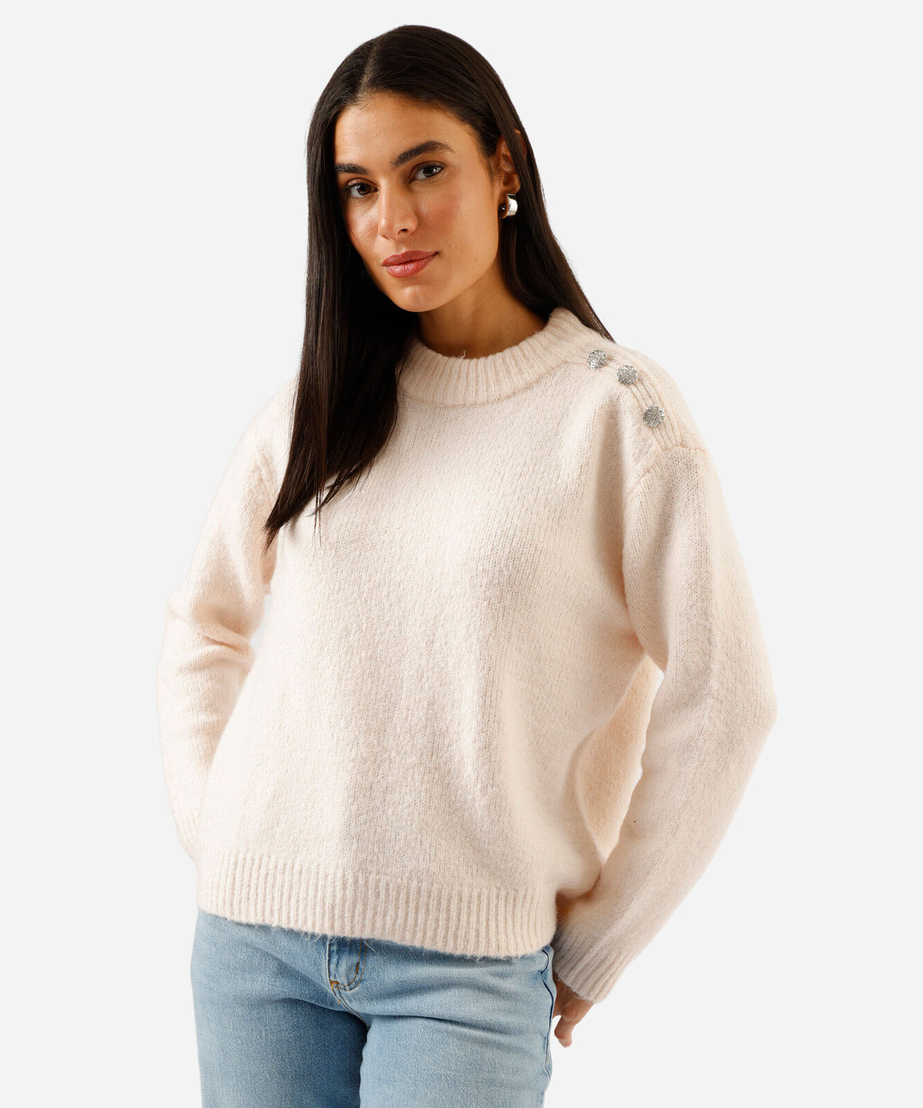 suéter feminino de tricot com botões rosa