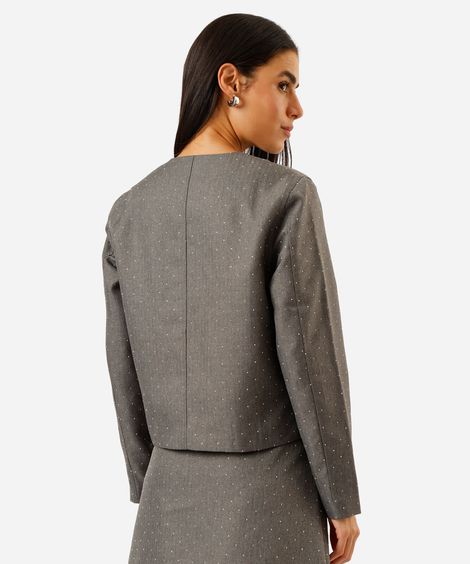 casaco feminino com brilhos e bolsos cinza