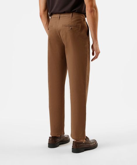 calça chino reta masculina de algodão marrom