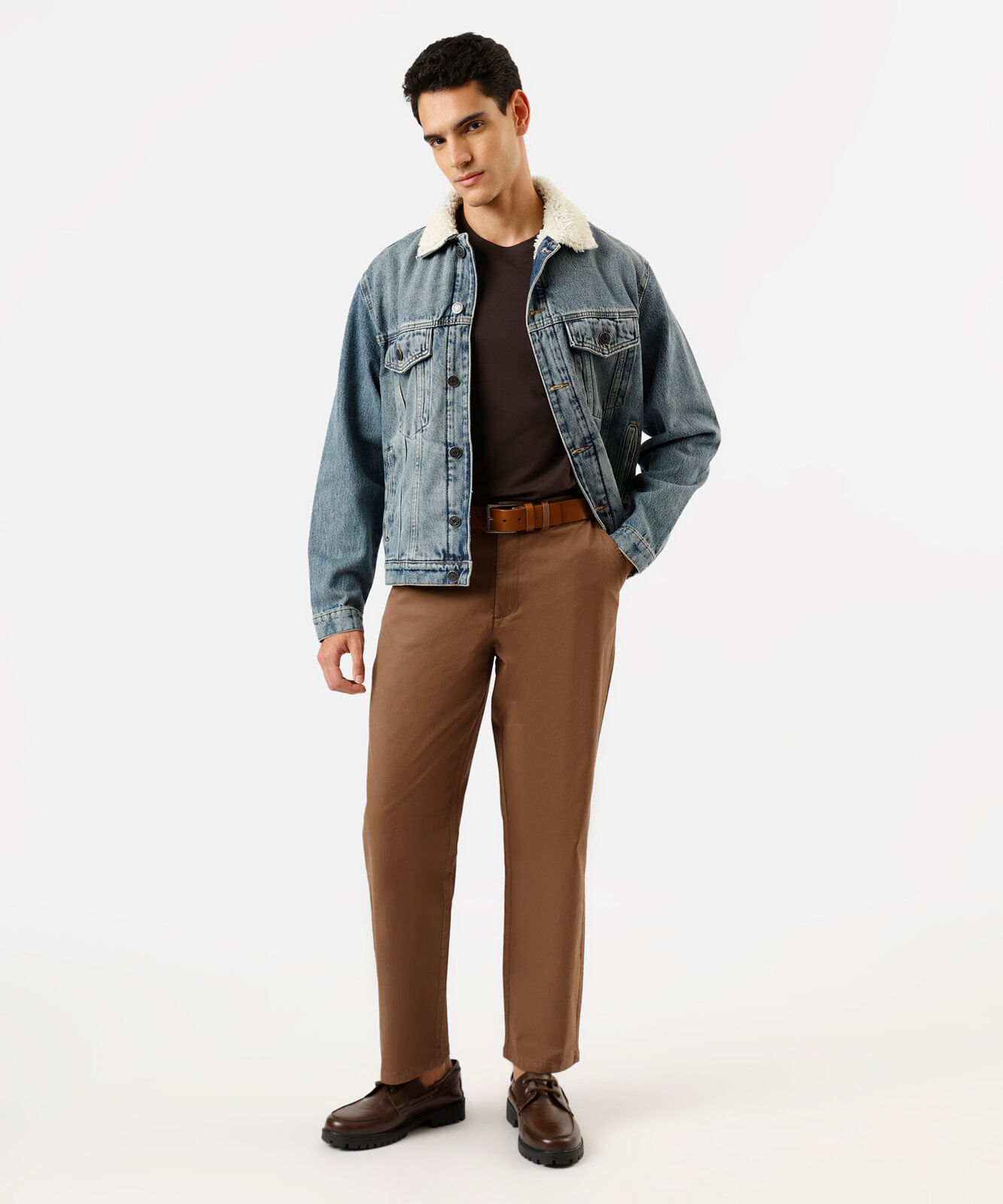 calça chino reta masculina de algodão marrom