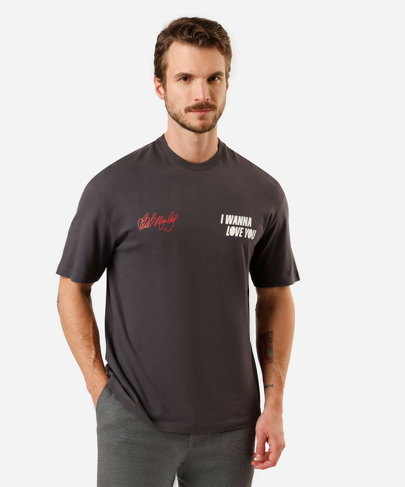 camiseta masculina i wanna love you cinza